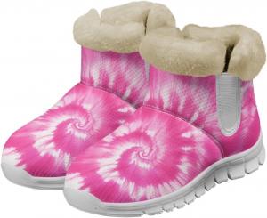 Женские зимние сапоги Howilath Fuzzy Snow с флисом, теплые снежные ботинки с поролоном с эффектом памяти, Pink Spiral Tie Dye