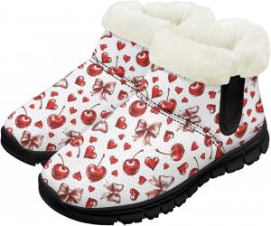 Зимние ботинки для малышей для мальчиков и девочек, утепленные и очень легкие с плюшевой подкладкой и подошвой с противоскользящим эффектом Chririnla, Heart Cherry Bow
