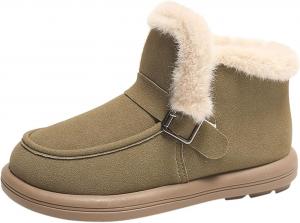 Зимние женские ботинки для улицы, с защитой от скольжения, замшевые, на платформе, с молнией, пушистые, с меховой подкладкой, зимняя обувь для женщин Generic, #B06-Army Green