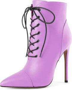 Женские ботильоны SAMMITOP с зауженным носком и шнуровкой, короткие ботинки с анималистичным принтом, Light Purple