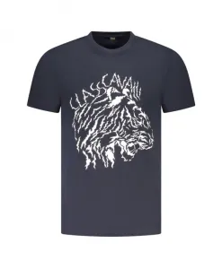 Синяя хлопковая мужская футболка, современный стиль люкс Cavalli Class, черный