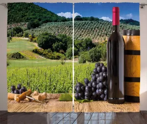 Штора ABAKUHAUS Wine Rustic, идиллический тосканский деревенский стиль, присборенная тесьма для спальни с петлями и крючками, 280 x 175 см, светло-коричневый, черный, зеленый Abakuhaus