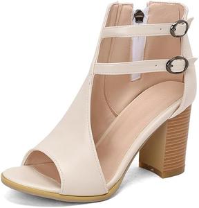 Женские босоножки SACFOF с открытым носком, вырезами, на высоком массивном каблуке, с пряжкой на щиколотке, летние, офисные, Beige