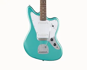 Fender Squier FSR Серия Affinity Jaguar с грифом из лауреля, белый пикгард, цвет Mystic Surf Green