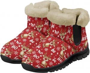 Женские классические зимние сапоги Комфортные пушистые уютные сапоги для снега Без шнуровки Ботильоны на низком каблуке Повседневная обувь Рождественские снегоступы Chririnla, Xmas Elk Snowflake