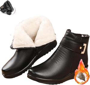 Женские ботинки с металлической пряжкой из натуральной кожи с шерстью, ортопедические, зимние, теплые, с противоскользящей подошвой, боковой молнией, кожаные ботинки до щиколотки для снега ZPLMIDE, Black Wool