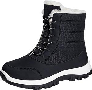 Зимние ботинки IWIHMIV для женщин, удобные, с нескользящей толстой подошвой, теплые ботильоны на шнуровке с флисовым утеплителем, Black