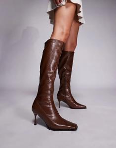 Коричневые сапоги Public Desire Scorpion с квадратным носком и каблуком