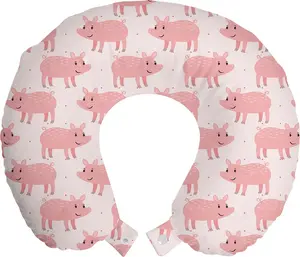 Подушка для шеи ABAKUHAUS "Свинка", рисунок в пастельных тонах, из пеноматериала, для путешествий в самолете и машине, 30 x 30 см, светло-розовый, пудрово-розовый Abakuhaus