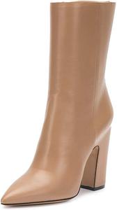 Женские стильные ботильоны XYD с острым носком, массивным высоким каблуком, кожаные с боковыми молниями, средние по голени, Deep Nude