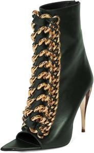 Женские сексуальные ботильоны XYD с открытым носком, заостренным носом, короткие, с золотыми цепочками, на высоком конусообразном каблуке, сзади на молнии, для вечеринок и клубов, Dark Green