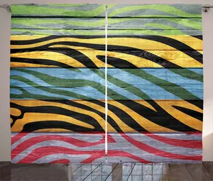 Штора ABAKUHAUS в деревенском стиле с принтом зебры, разноцветными животными, присборенная штора из тесьмы для спальни с петлями и крючками, 280 x 245 см, цвет: черный, зеленый, желтый Abakuhaus