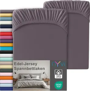 Простыня на резинке из премиального трикотажа для матрасов глубиной до 25 см - 100% суперчесаный хлопок, 140 г/м², на резинке по всему периметру, цвет: графит, размер: 90-100 х 220 см (комплект из 2 шт.) NYVI