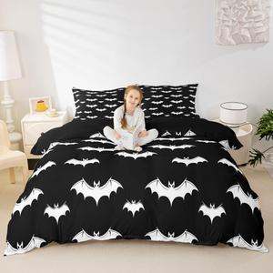Erosebridal Комплект постельного белья Halloween Bat черно-белый готический принт с летучими мышами, Black White