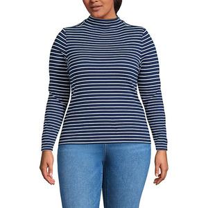 Топ с длинными рукавами и воротником-стойкой Plus size Lands' End, Navy Ivory Stripe