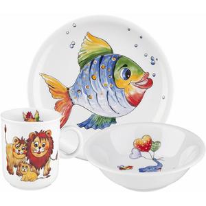 Детский набор посуды Compact Яркий мир животных: тарелка, миска, кружка, произведено в Германии, 3 части, для 1 человека Seltmann Weiden, Weiß/bunt