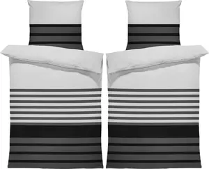Комплект постельного белья зимний из 4-х предметов из фланели, 155x220 см, в полоску, антрацитовый, хлопок One-Home