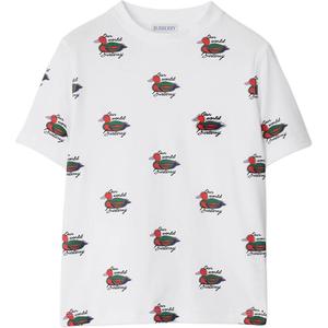 Burberry Футболка с коротким рукавом и круглым вырезом, полностью покрытая принтом с логотипом, белая, детская