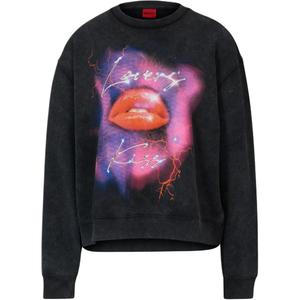 Свитшот из френч терри с сезонным принтом Women's Dark Gray HUGO BOSS, темно-серый