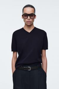 Трикотажная футболка с v-образным вырезом COS, темно-синий