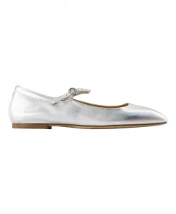 Серебряные кожаные балетки с острым носком Aeyde, серый