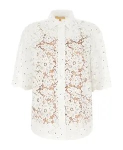 Рубашка с вышивкой, украшенная шнуром и цветочным кружевом. Michael Kors, белый