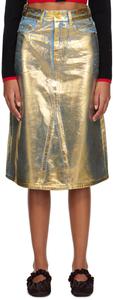 Джинсовая юбка-миди сине-золотого цвета с фольгированным покрытием GANNI