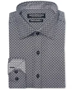 Мужская классическая рубашка Modern-Fit с цветочным мозаичным принтом Nick Graham, черный