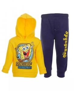 Nickelodeon Sponge Квадратные штаны Боба для мальчиков, комплект из флисового пуловера с капюшоном и штанов для малышей, Ребенок Spongebob Squarepants, желтый