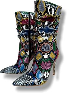 Женские ботильоны на высоком каблуке Frankie Hsu Stiletto, красочный принт под змею, ботильоны на каблуке, большой размер, дизайнерские короткие ботинки для женщин и мужчин, Multi