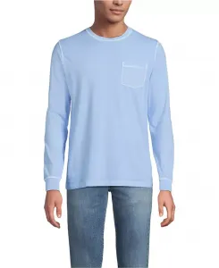 Мужская удлиненная футболка Super-T с длинным рукавом, карманом и эффектом выцветания на солнце Lands' End, синий