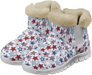 Женские зимние ботинки Jeiento для улицы, теплые рабочие ботильоны, удобные для ходьбы, легкие, с низким каблуком и противоскользящей подошвой, American Flag Stars