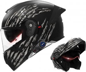 Шлем мотоциклетный FYKJYXGS Bluetooth с двумя динамиками и микрофоном, черный