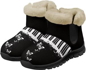 Женские зимние ботинки Jeiento Music Note с утолщенной подошвой для повседневной ходьбы, Piano Keyboard Butterfly