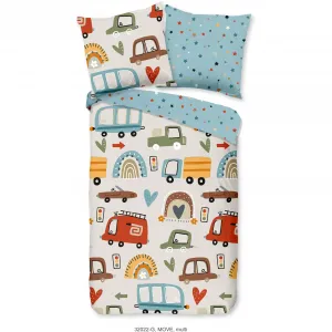 Доброе утро детское постельное белье "Мов", хлопок, 135х200, молния, двусторонний вид, ребенок, мальчик, транспортные средства Good Morning, цвет blau