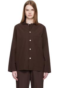 Tekla Пижамная рубашка с длинными рукавами из коричневого поплина