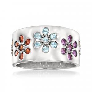 Кольцо Ross-Simons «Цветок» с несколькими драгоценными камнями из стерлингового серебра Ross-Simons, Multi