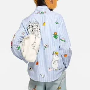 Рубашка в полоску с вышивкой Acne Studios, синий