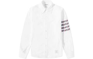 Полосатая рубашка на пуговицах с 4 полосками THOM BROWNE, серый/белый