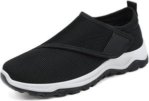 Мужские весенние дышащие кроссовки, удобные для надевания и снятия, повседневная обувь с регулируемыми ремешками, легкие сетчатые слипоны для ходьбы и путешествий, комфортные нескользящие лоферы Qacksv, черный