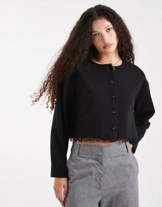 Мягкий кардиган Miss Selfridge в рубчик, застегивающийся на пуговицы, с кружевной отделкой