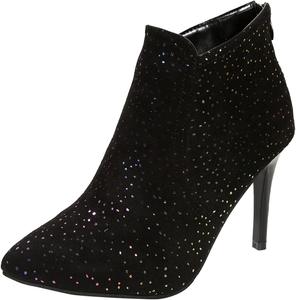 Женская мода CsgrFagr: лакированные кожаные туфли на высоком каблуке с острым носком, стразами, задней молнией, тонким высоким каблуком, укороченные сапоги с поддержкой свода стопы для женщин (черные, 8.5)