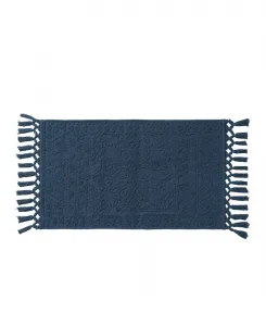 Хлопковый коврик для ванной Nellore с бахромой, 51 x 97 см French Connection, темно-синий