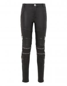 Кожаные брюки длинные PHILIPP PLEIN, черный