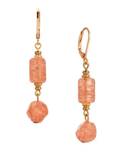Двойные серьги-подвески из золотистого стекла 2028, peach