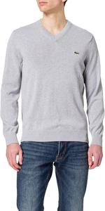 Lacoste мужской свитер с длинным рукавом, прямой крой, V-образный вырез, из органического хлопка, Silver Chine