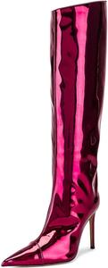 Женские высокие сапоги Yolkomo до колена с острым носком на шпильке, металлические, Fuchsia-High