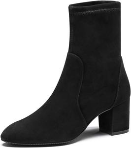 Женские ботильоны YDN с округлым носком, массивным средним каблуком, на щиколотку, модные с эластичной вставкой, зимние ботинки, удобные слипоны из теплой замши, Black