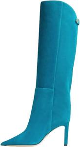 Женские узкие ретро-сапоги на высоком каблуке с каменным узором, мода европейско-американского подиума Generic, Blue Fleece