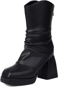 Женские ботильоны Aflngle на платформе с массивным каблуком и квадратным носком, с задней молнией, короткие ботинки, классические туфли для вечеринок, выпускного и торжественных мероприятий, Black